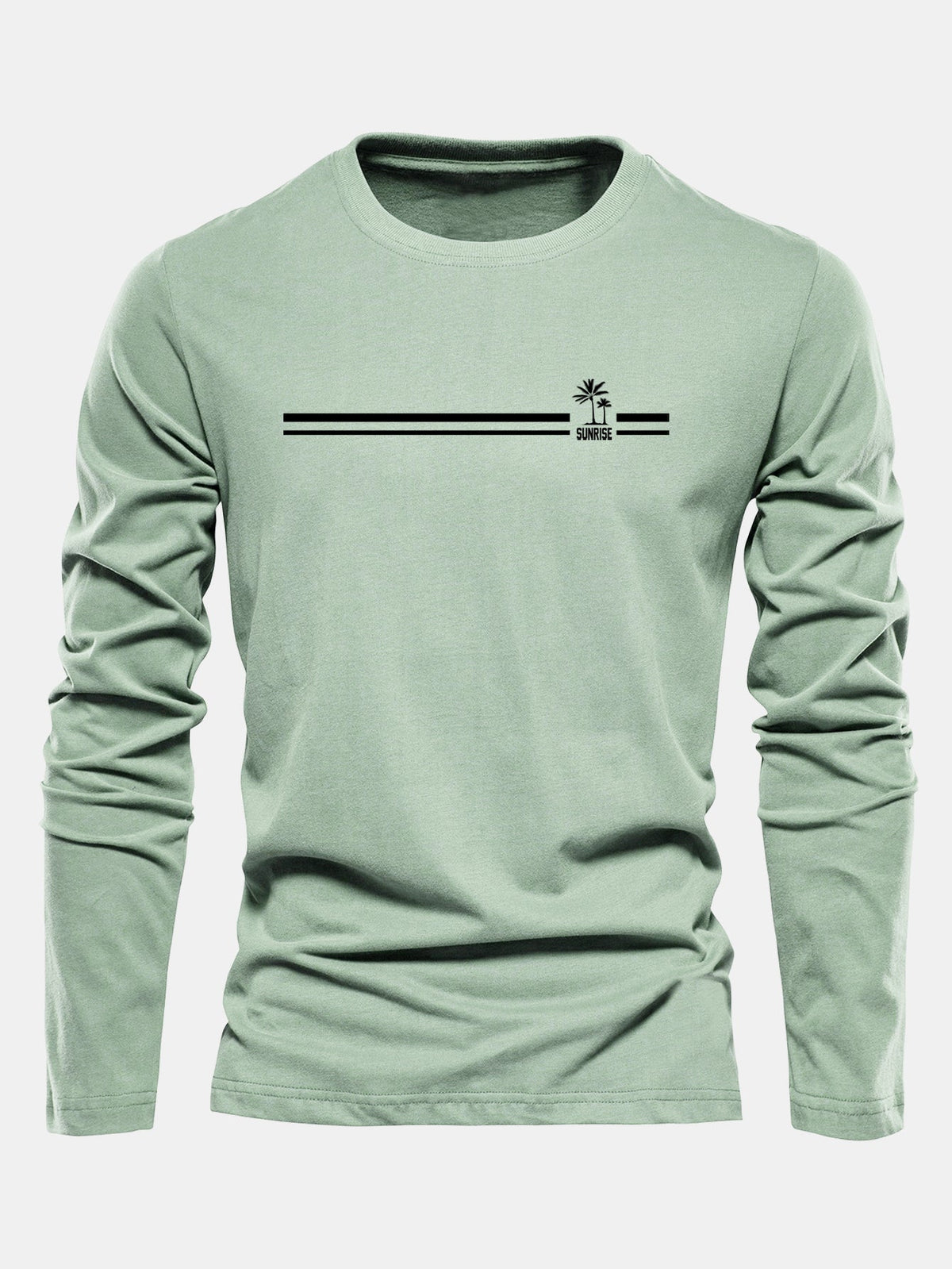 Camiseta de algodão com estampa listrada de palmeiras e mangas longas