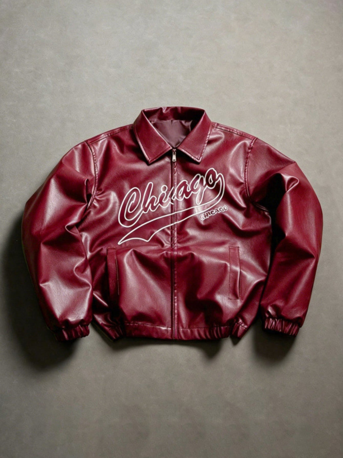 Chicago Graphic Faux Leather Zip Jacket