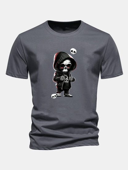 Grim Reaper Skeleton Print Cotton T-Shirt