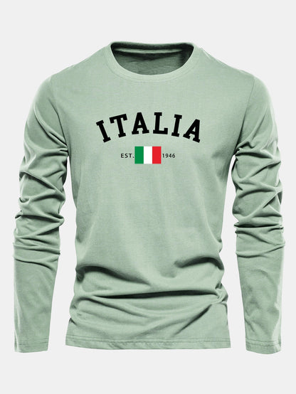 Camiseta de algodão de manga longa com estampa da Itália