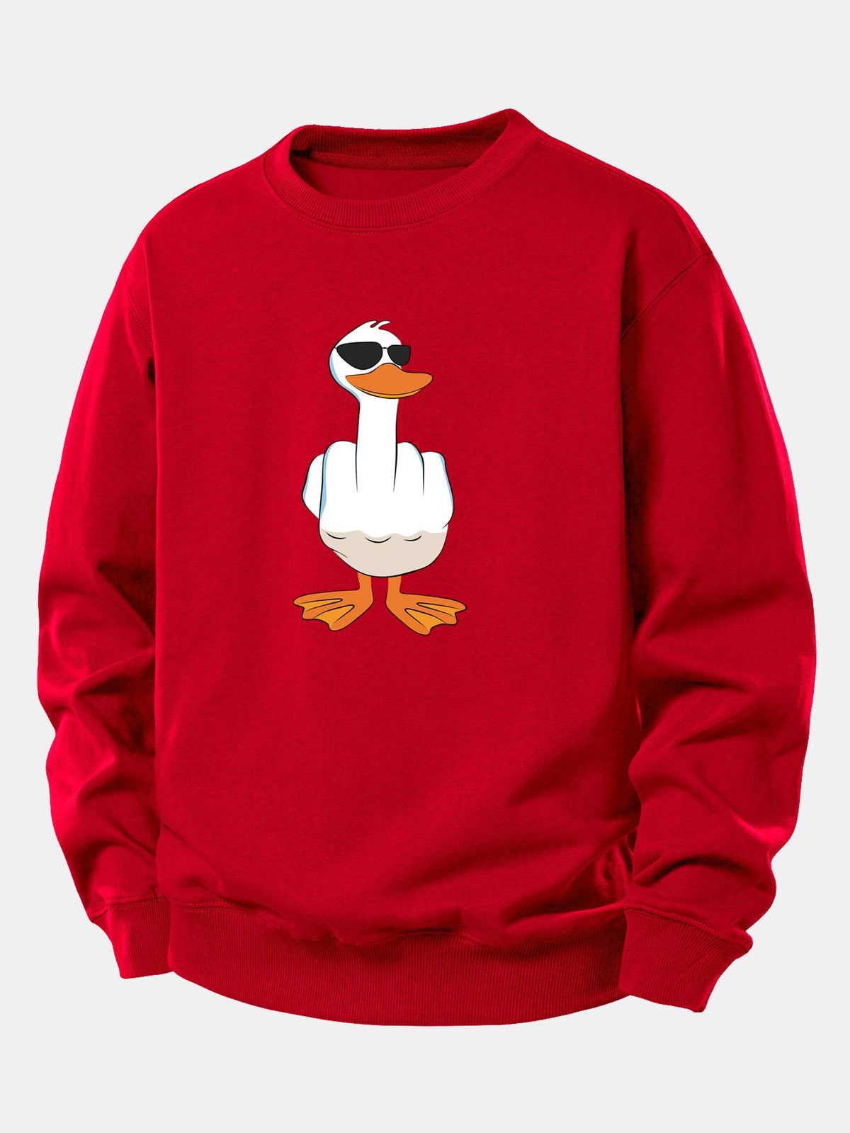 Moletom de Corte Relaxado com Estampa Engraçada de Pato Mostrando o Dedo Médio