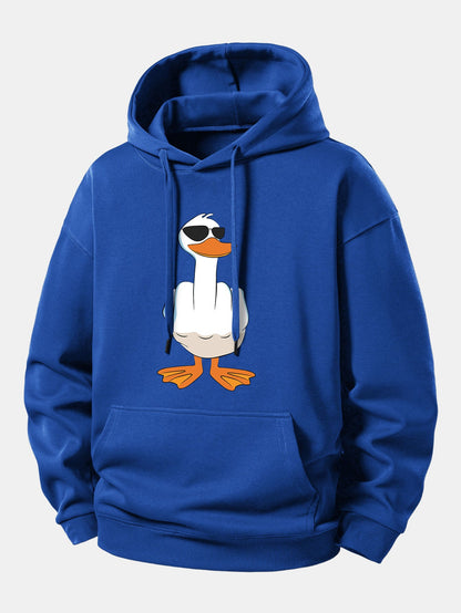 Moletom com Capuz de Ajuste Confortável e Estampa Engraçada de Pato com o Dedo do Meio