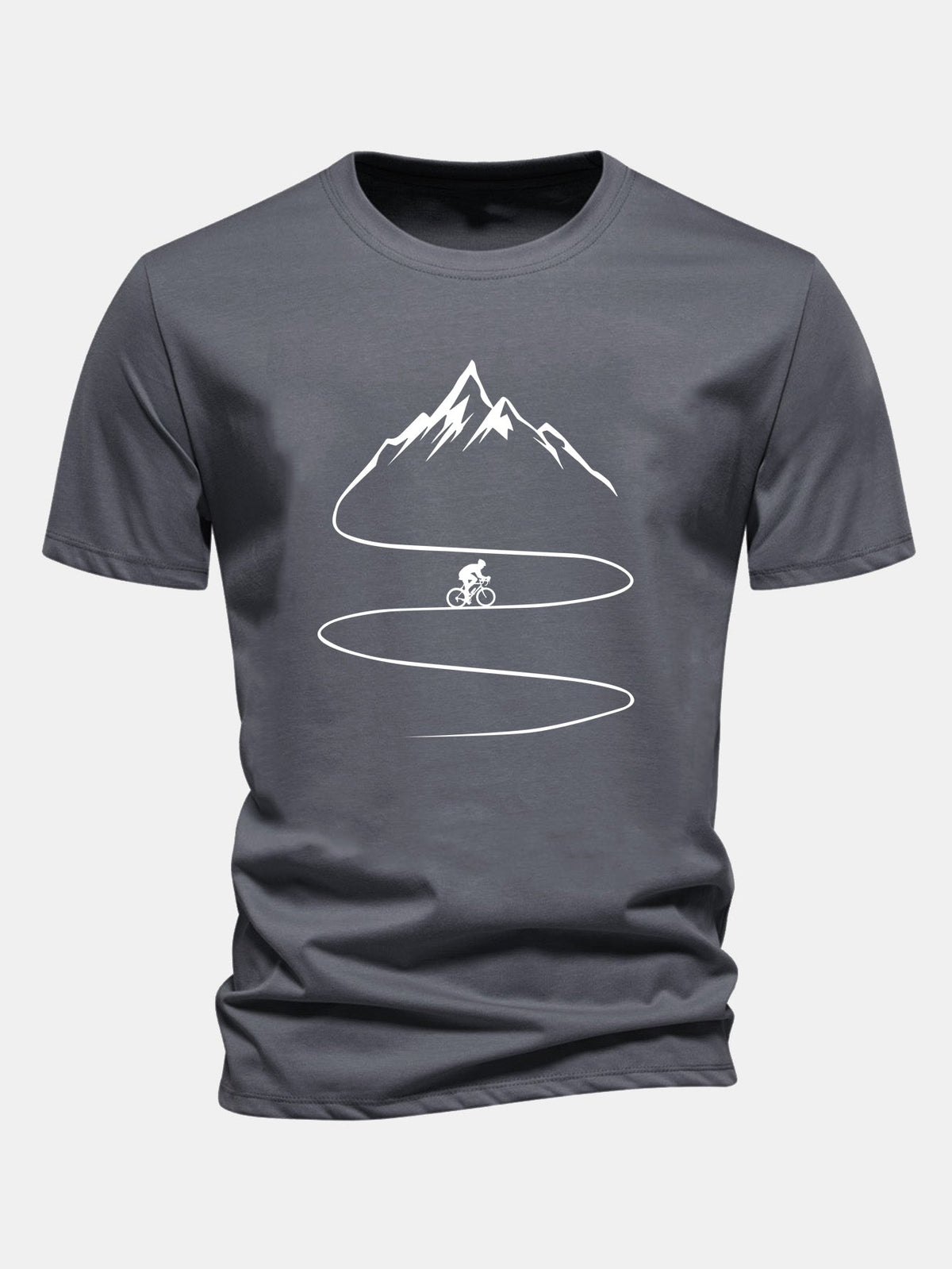 Camiseta de algodão com estampa de ciclismo e montanha, caimento regular