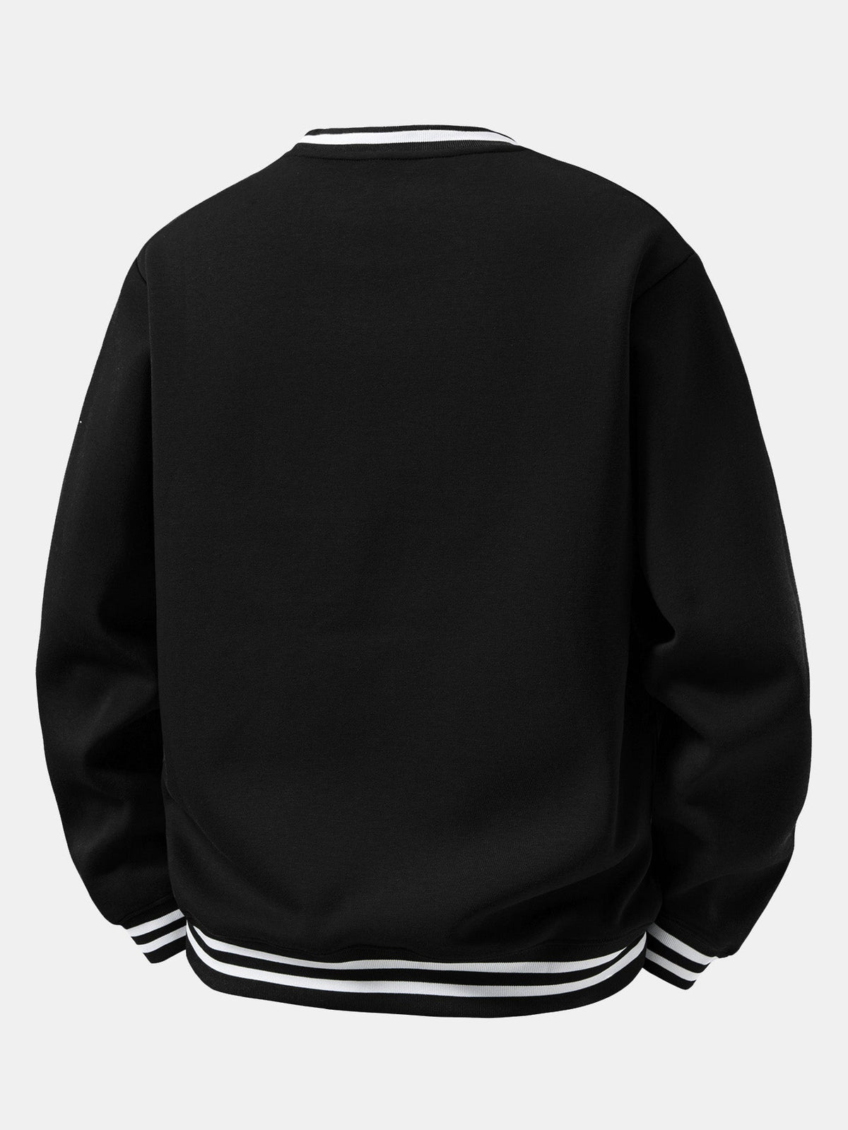 Vintage Print Striped Ribbed Crew Neck Sweatshirt