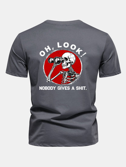 Telescope Skeleton Back Print Cotton T-Shirt