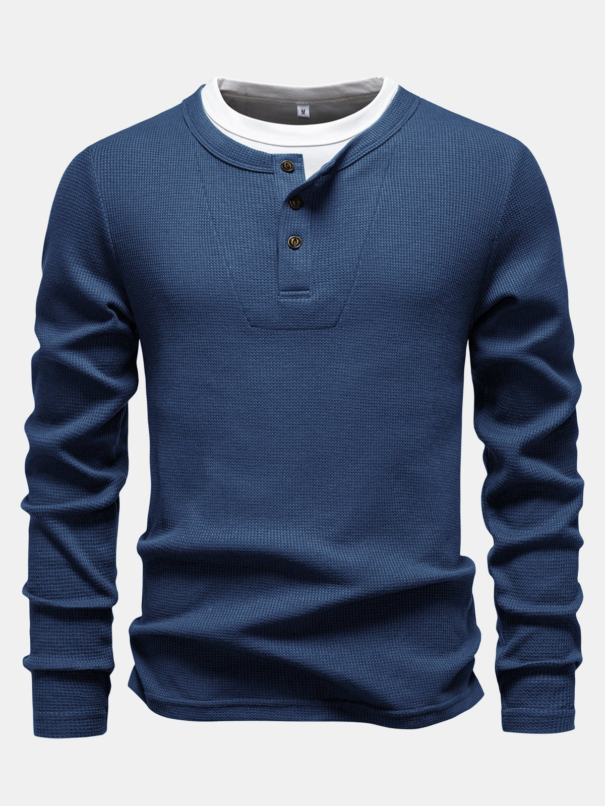 Camisa Henley de malha waffle 2 em 1 de manga longa