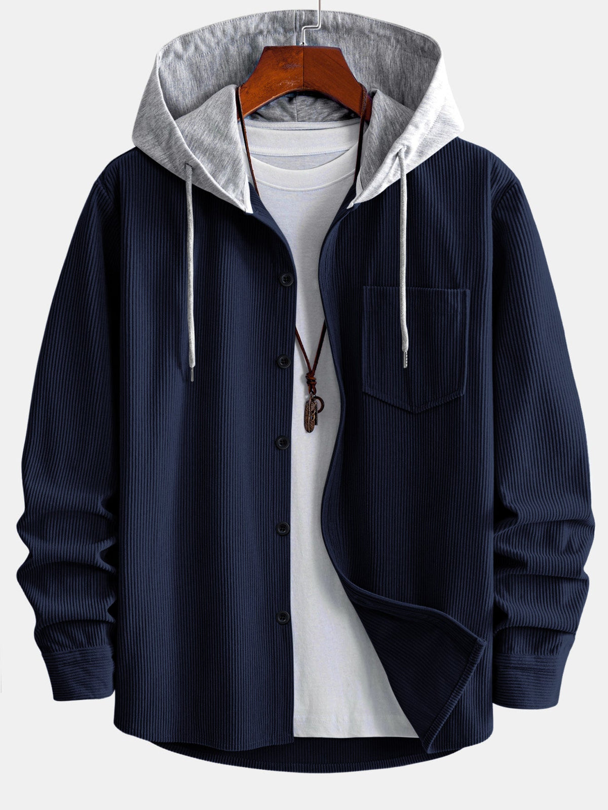 Hooded Corduroy Long Sleeve Shirt