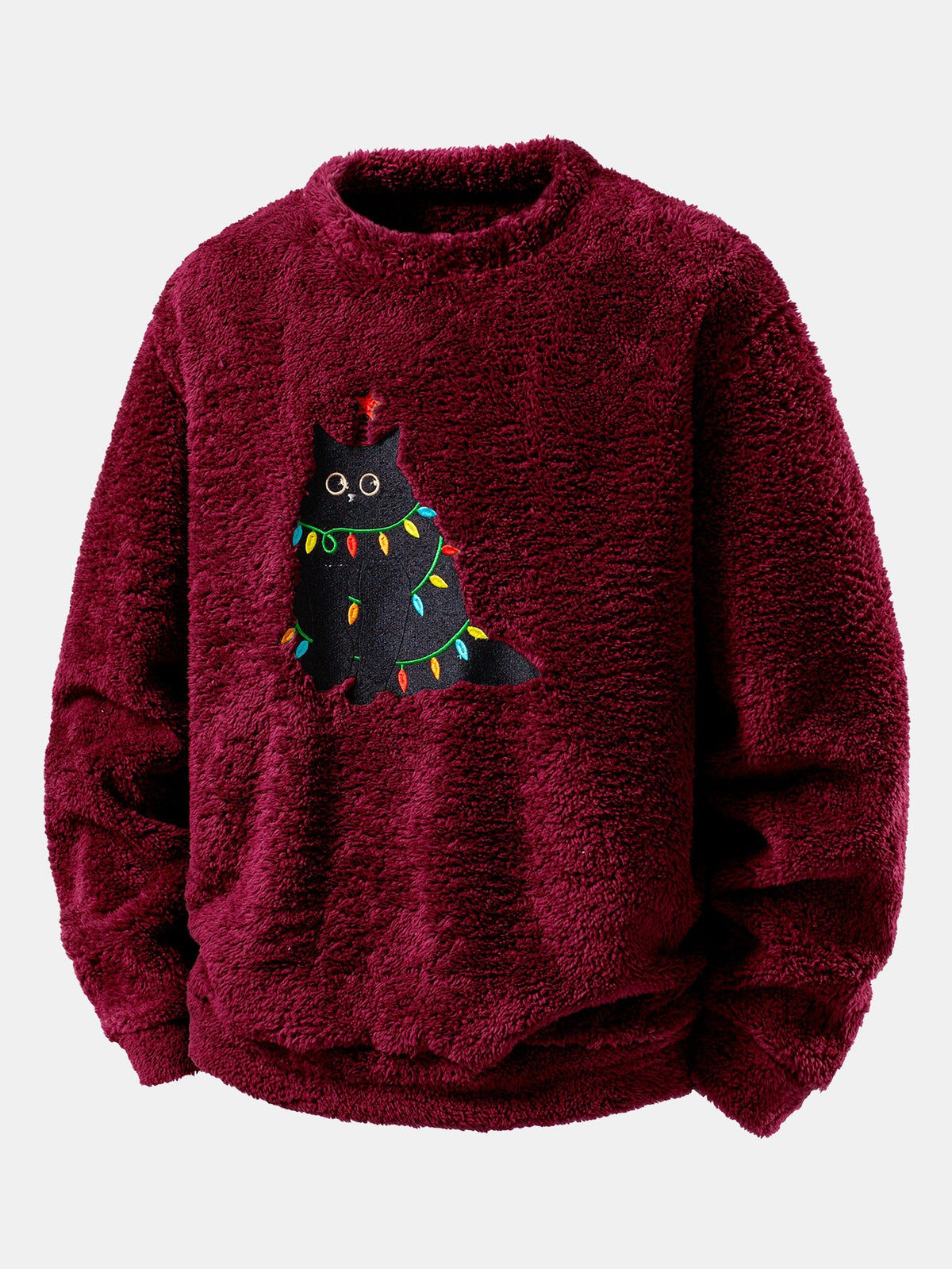 Embroidered Cat Colourful Teddy Fleece Sweatshirt