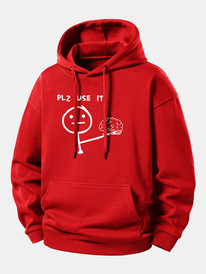 Moletom com capuz de caimento confortável com estampa “Please Use It Brain”