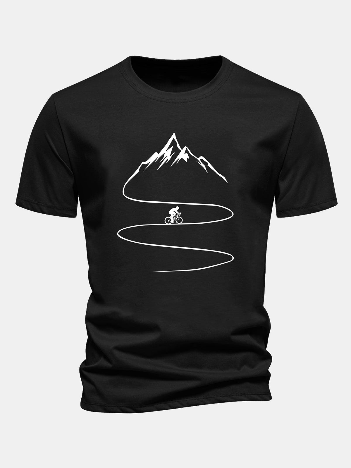 Camiseta de algodão com estampa de ciclismo e montanha, caimento regular