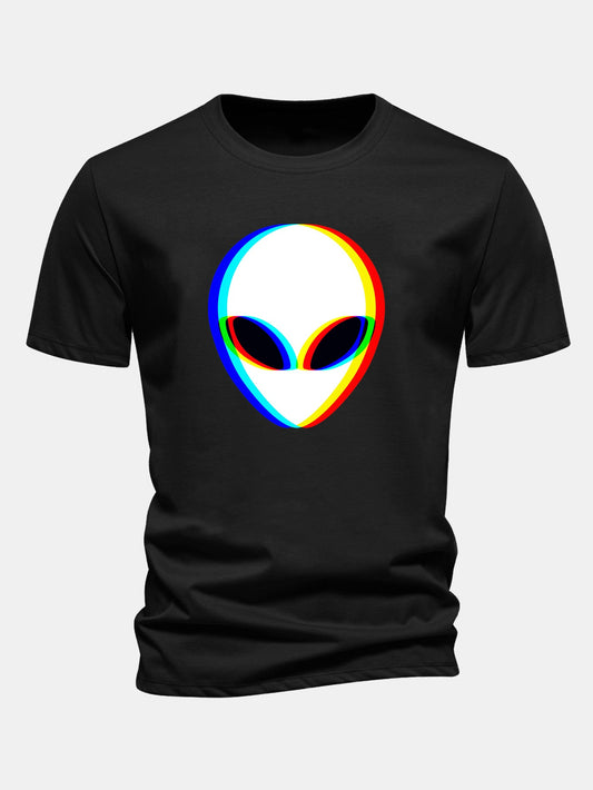 Glitch Alien Print Cotton T-Shirt