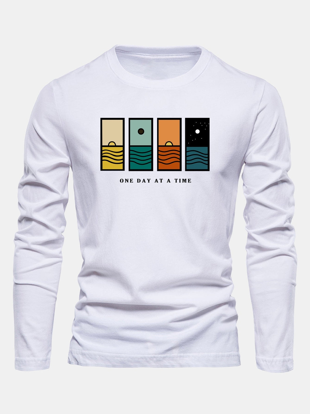 Camiseta de algodão de manga longa com estampa “Um dia de cada vez”