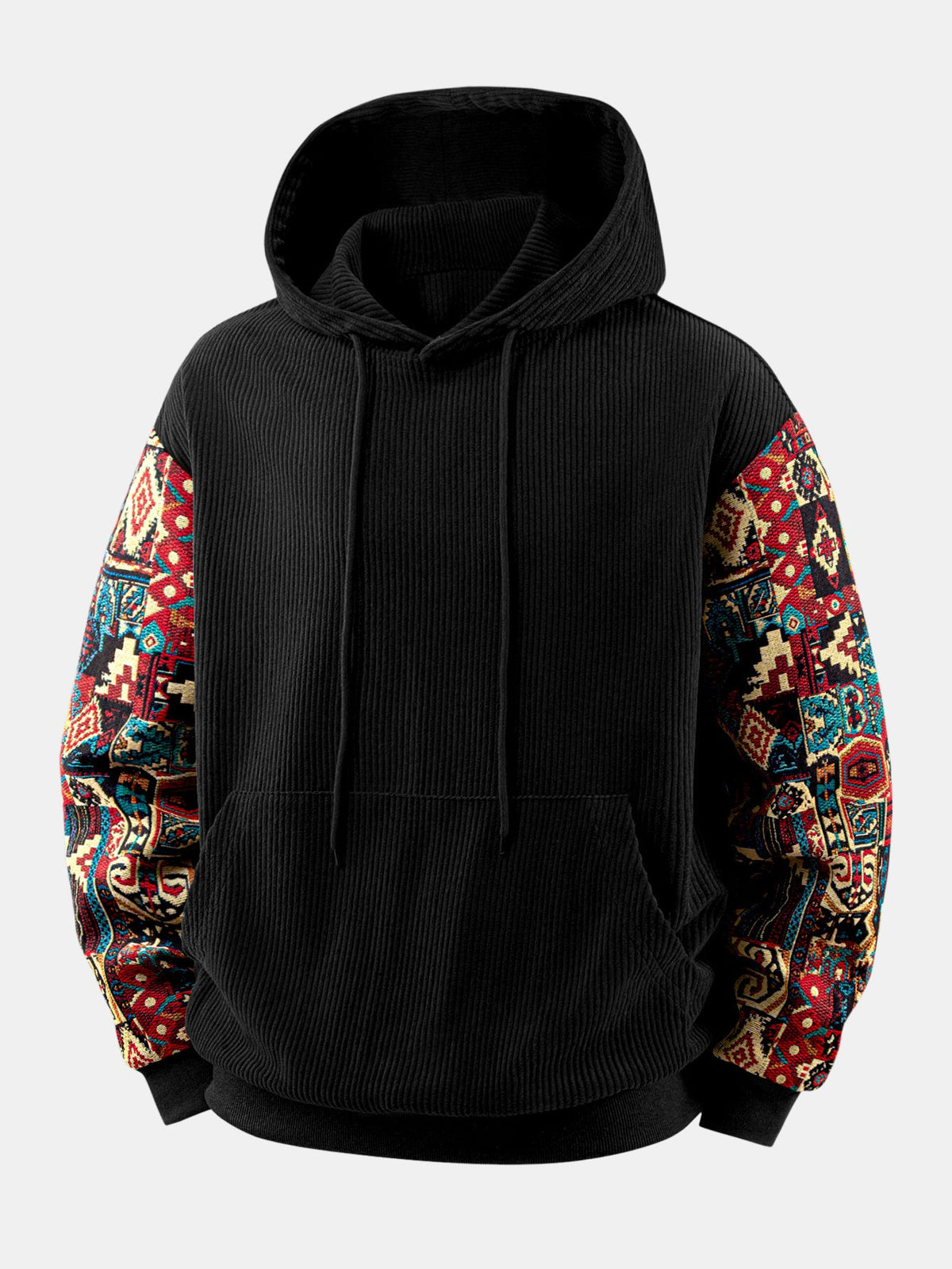 Geometric Jacquard Corduroy Patchwork Hoodie & Trousers Set