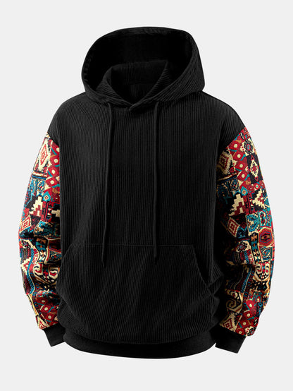 Geometric Jacquard Corduroy Patchwork Hoodie & Trousers Set