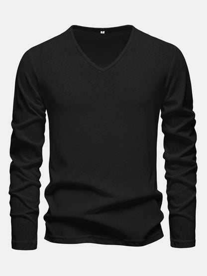 Lightweight Linen-Look V-Neck Long Sleeve T-Shirt