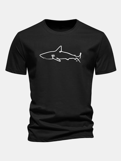 Camiseta de algodão com estampa de tubarão e corte regular