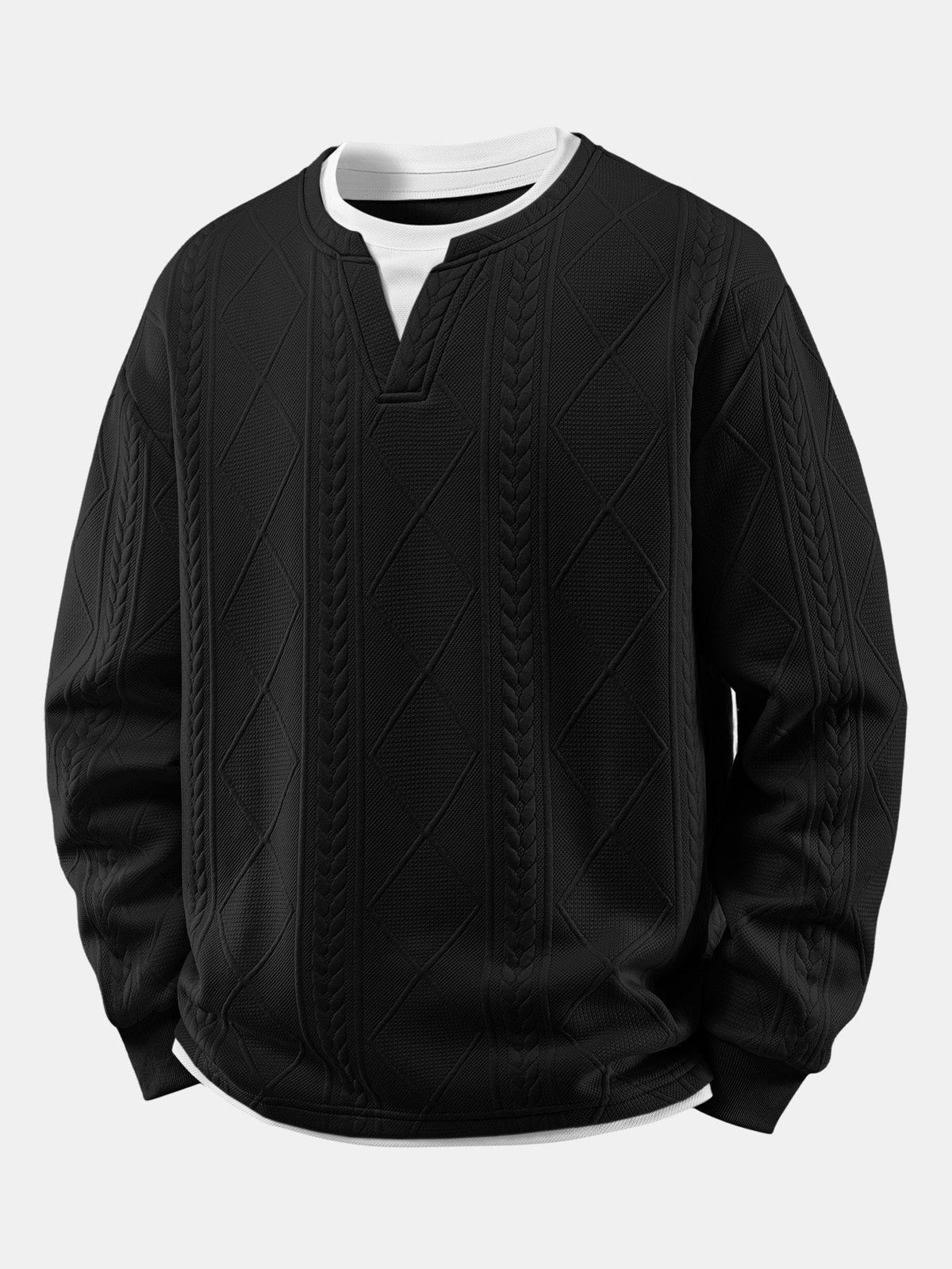 Camiseta de jacquard geométrico 2 em 1, com caimento descontraído e gola com entalhe