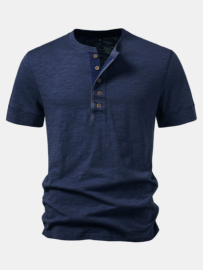 Textured Cotton Henley T-Shirt