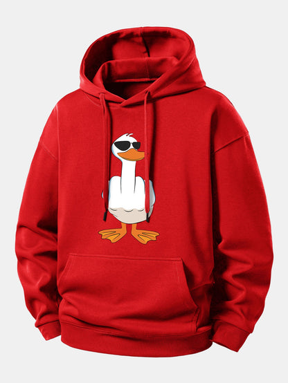 Moletom com Capuz de Ajuste Confortável e Estampa Engraçada de Pato com o Dedo do Meio