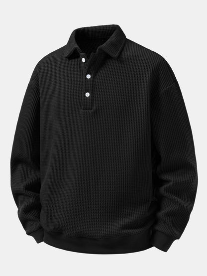 Waffle Knit Polo Collar Sweatshirt