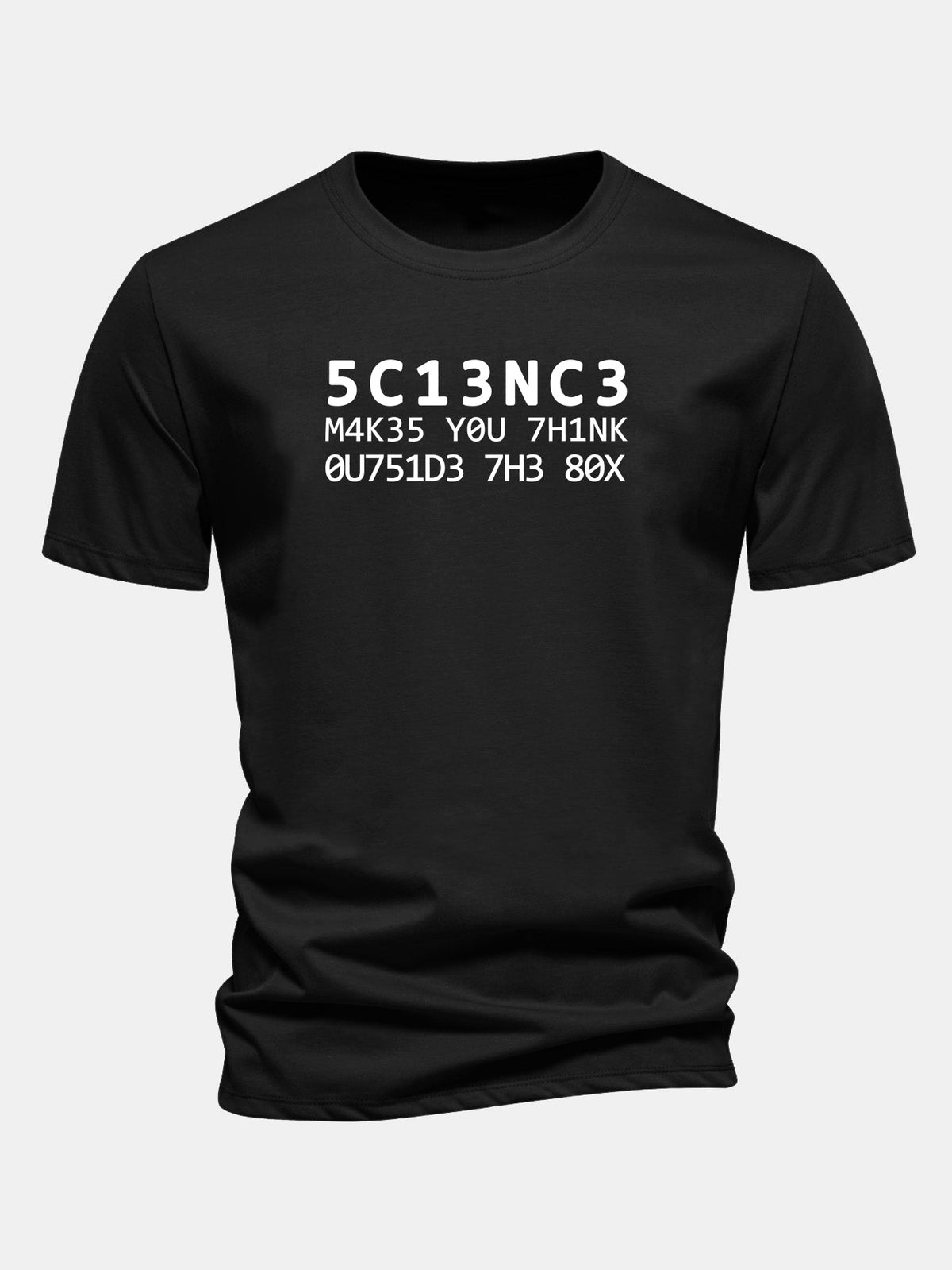Camiseta de algodão com modelagem regular, estampa de citação científica em leetspeak