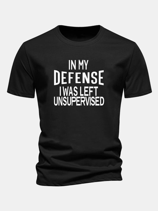 Camiseta de algodão com estampa “Em minha defesa, fui deixado sem supervisão”, corte regular