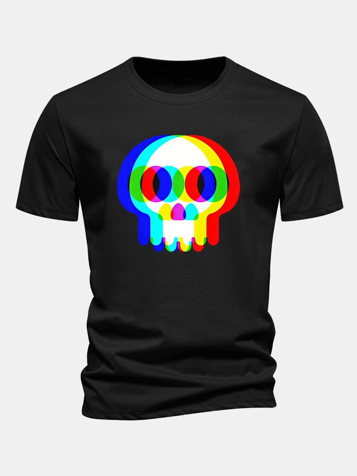 Glitch Skull Print Cotton T-Shirt