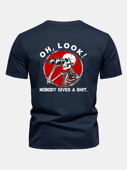 Telescope Skeleton Back Print Cotton T-Shirt