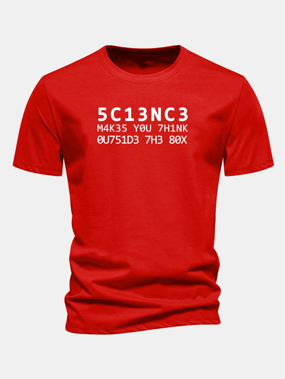 Camiseta de algodão com modelagem regular, estampa de citação científica em leetspeak