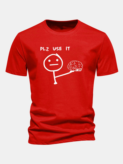 Camiseta de algodão com estampa “Please Use It Brain”, corte regular