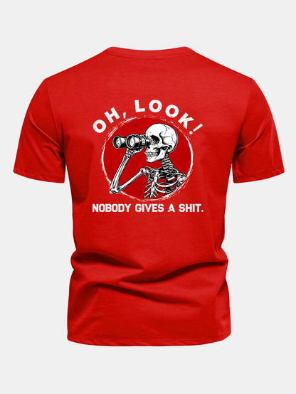 Telescope Skeleton Back Print Cotton T-Shirt
