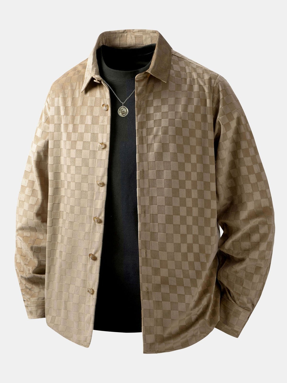 Camisa de camurça sintética xadrez com botões