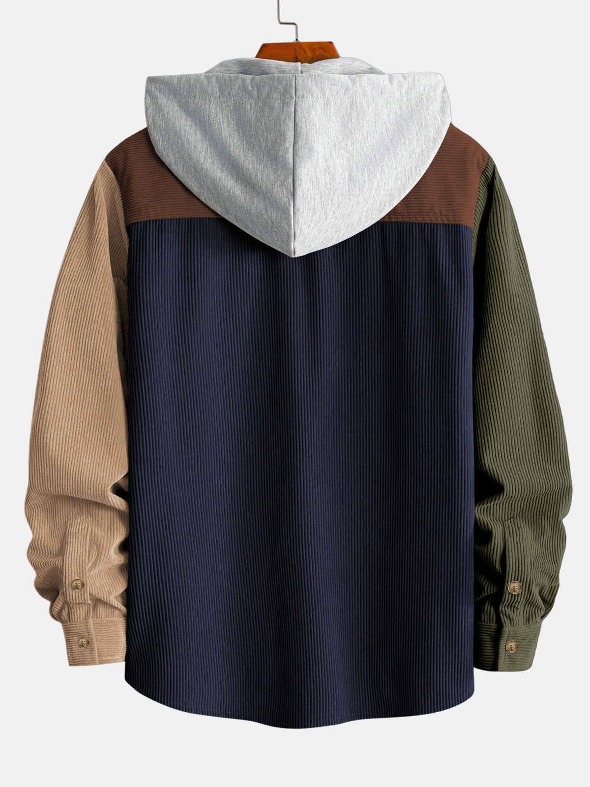 Camisa de veludo cotelê com capuz e blocos de cores