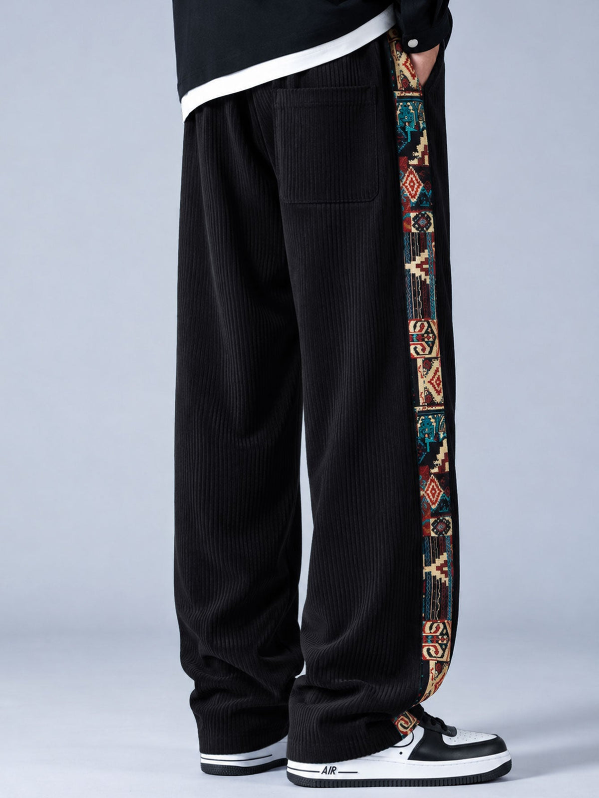 Geometric Jacquard Corduroy Patchwork Hoodie & Trousers Set