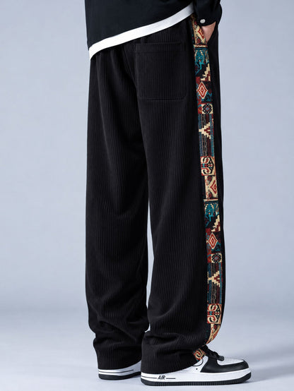 Geometric Jacquard Corduroy Patchwork Hoodie & Trousers Set