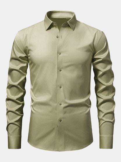Camisa de cetim justa de manga longa com botões