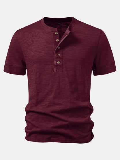 Textured Cotton Henley T-Shirt