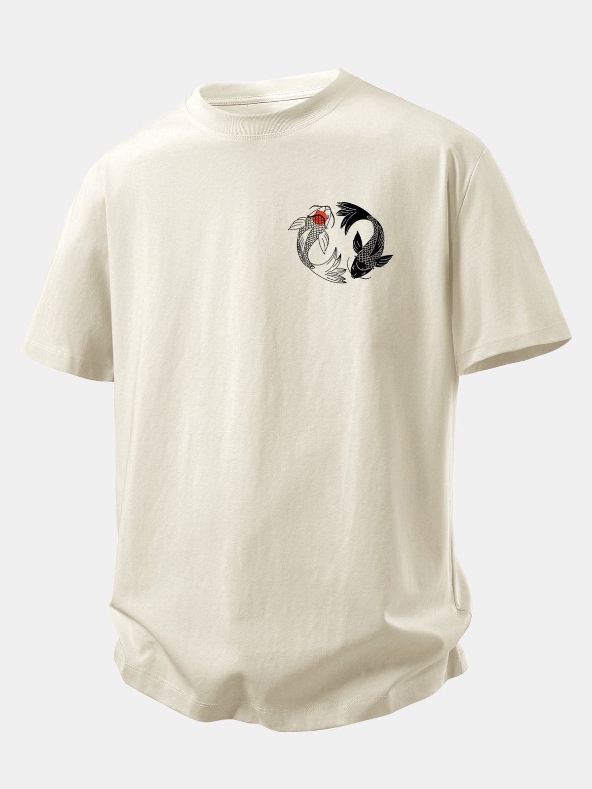 Camiseta de algodão com estampa japonesa de carpas koi e caimento confortável