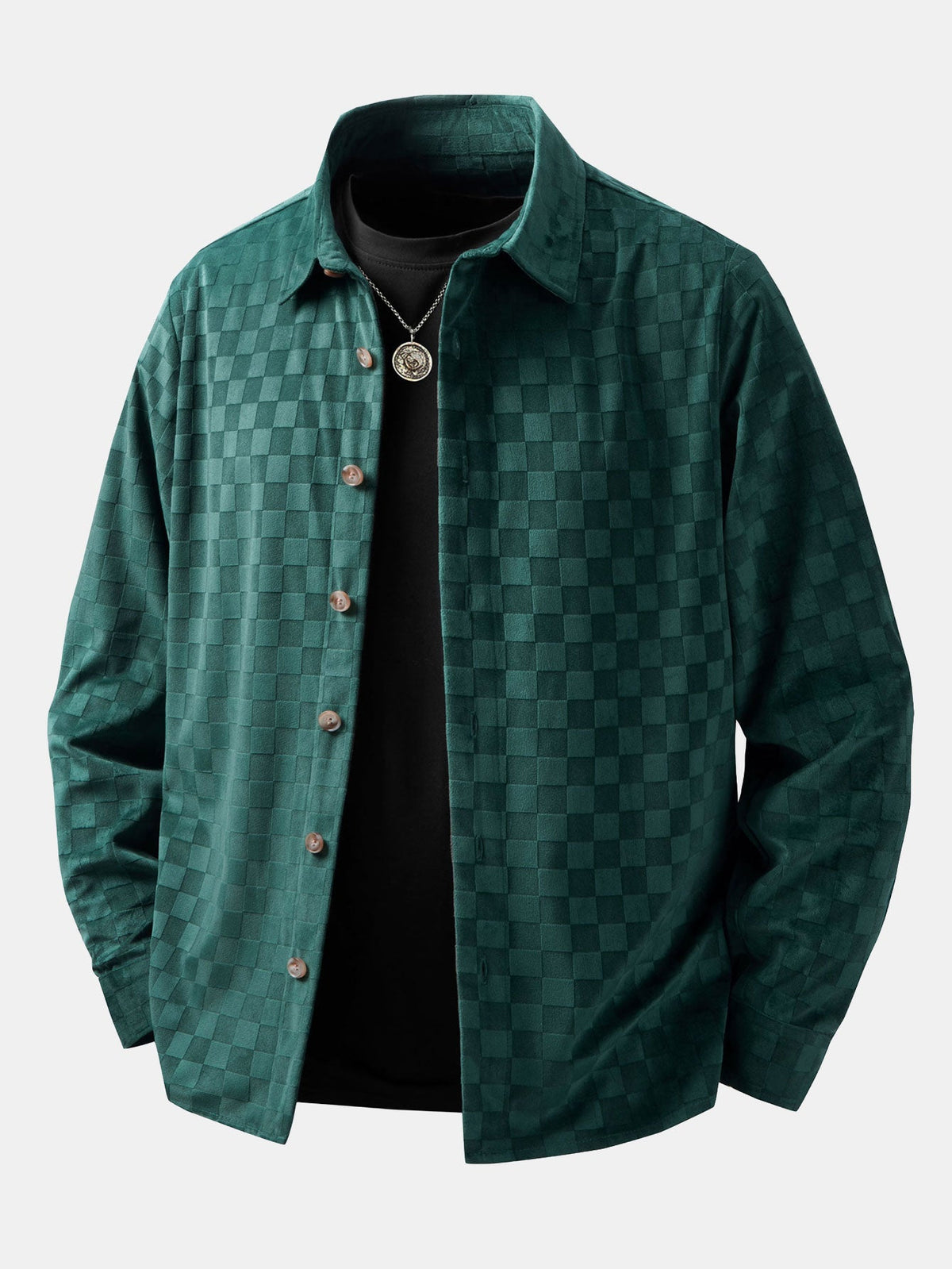 Camisa de camurça sintética xadrez com botões