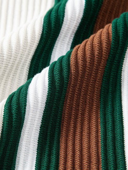 Contrast Stripe Ribbed Knit Polo