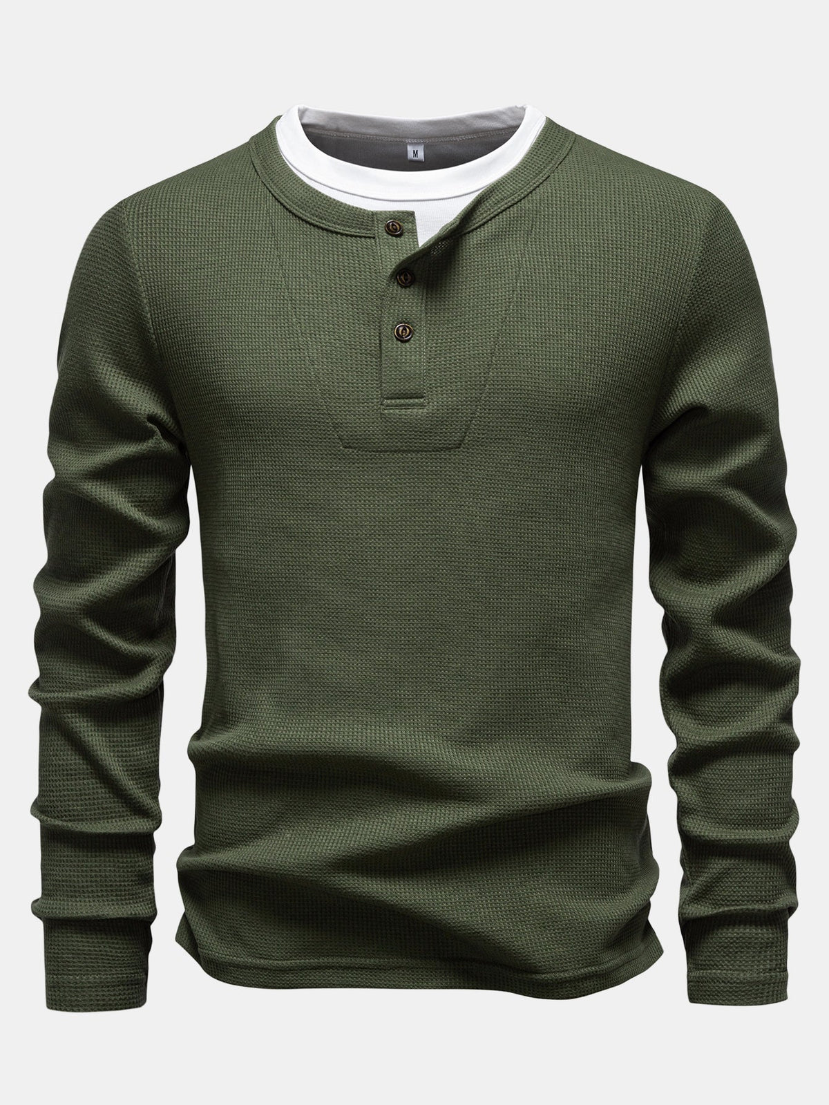 Camisa Henley de malha waffle 2 em 1 de manga longa