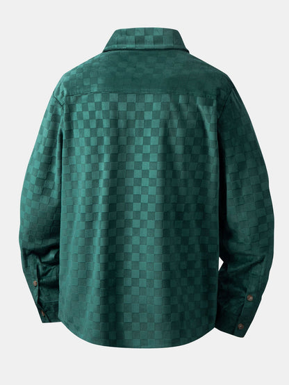 Camisa de camurça sintética xadrez com botões