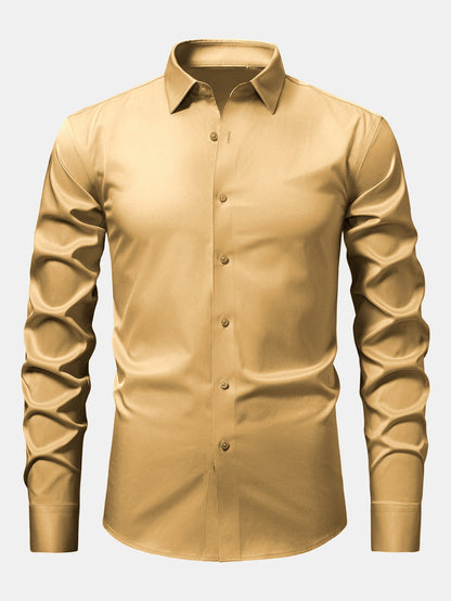 Camisa de cetim justa de manga longa com botões
