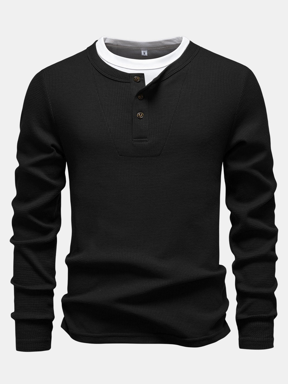 Camisa Henley de malha waffle 2 em 1 de manga longa