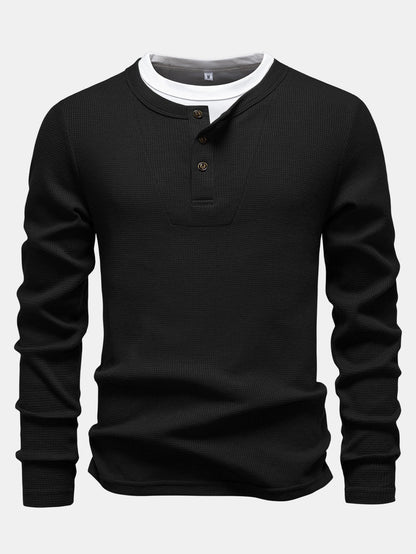 Camisa Henley de malha waffle 2 em 1 de manga longa