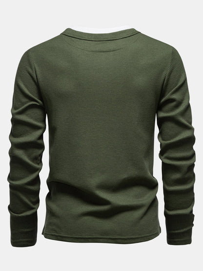 Camisa Henley de malha waffle 2 em 1 de manga longa