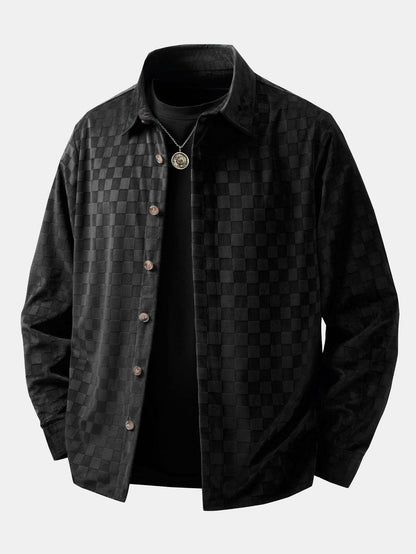 Camisa de camurça sintética xadrez com botões