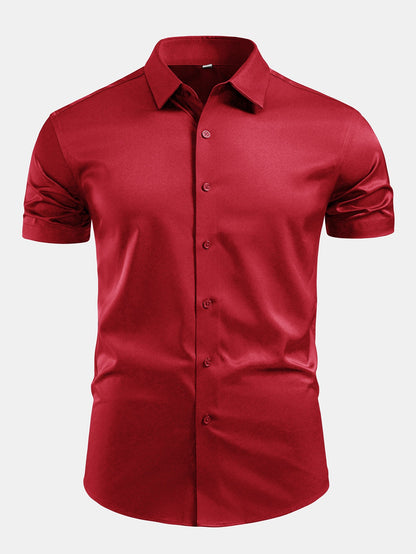 Camisa de cetim com botões e gola padre