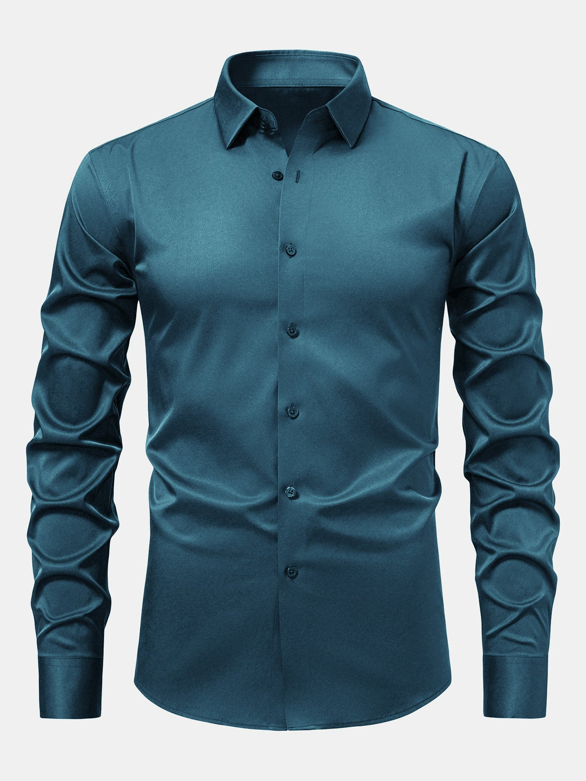Camisa de cetim justa de manga longa com botões