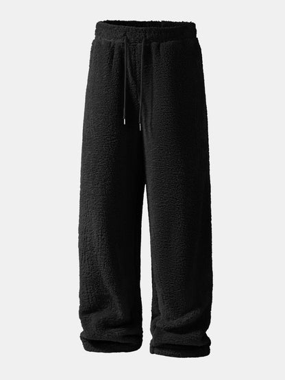 Geometric Patchwork Teddy Quarter-Zip & Straight Trousers Set